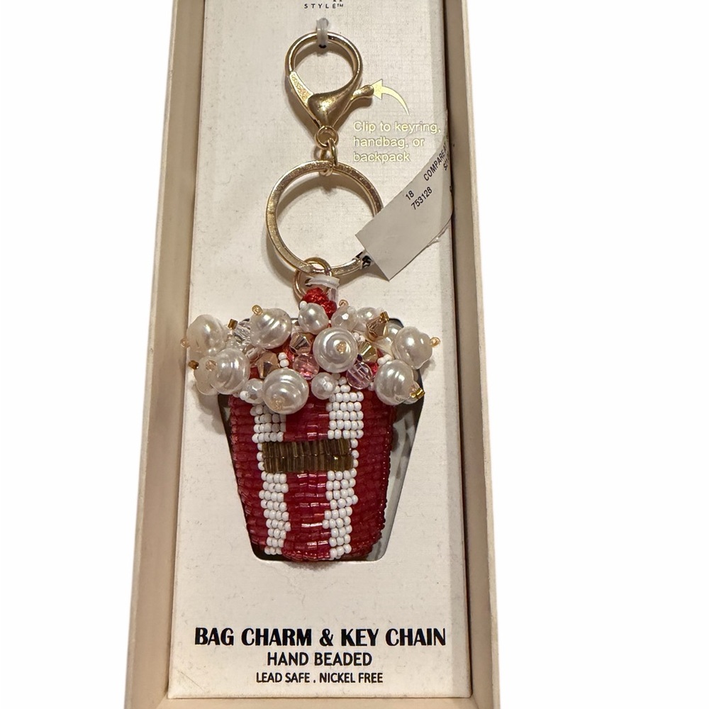 Haute Hippie Beaded Popcorn Bag Charm Keychain